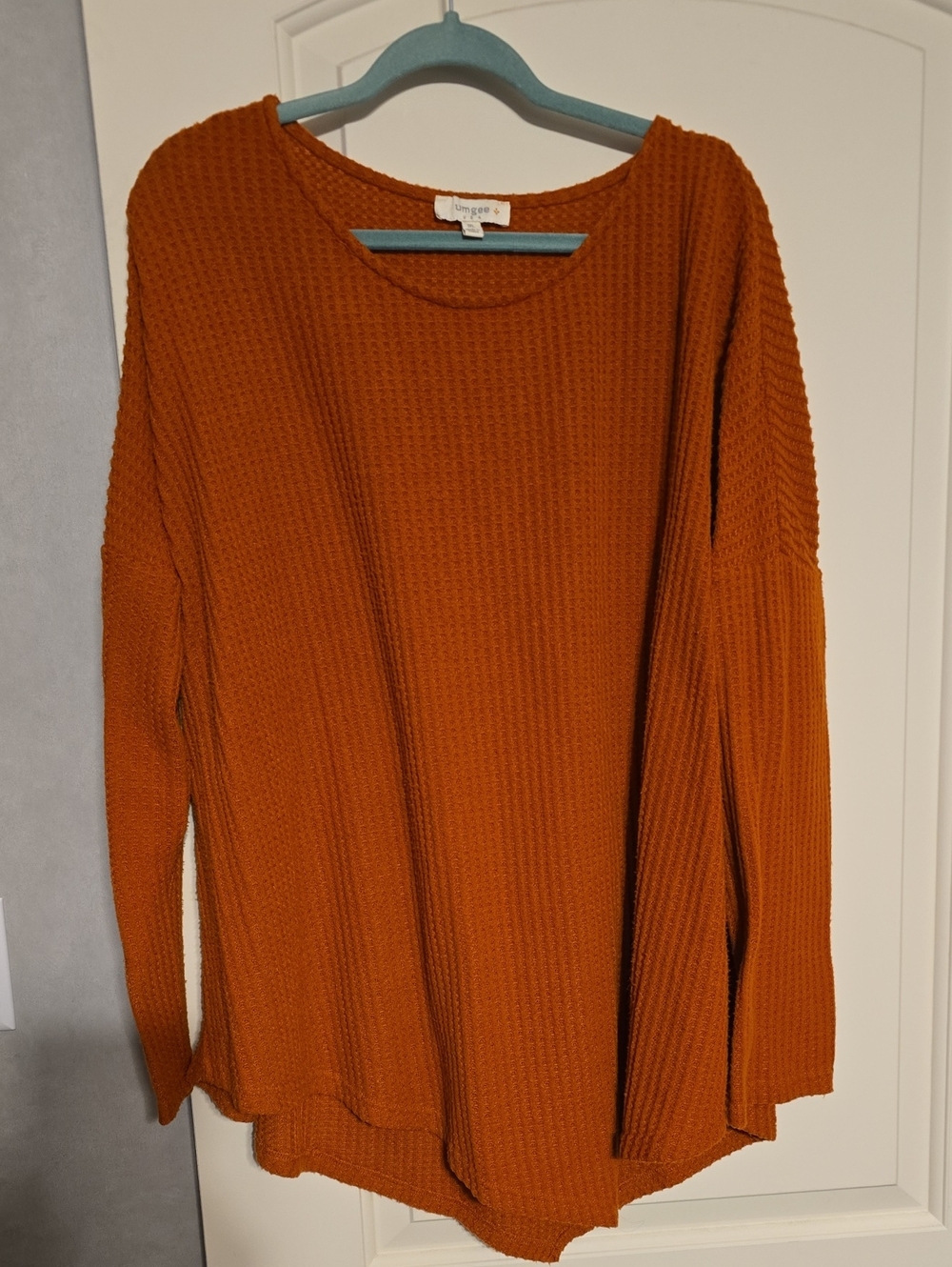 Umgee Burnt Orange Waffle Knit Scoop Neck Sweater